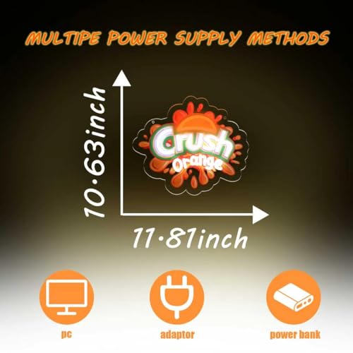 Crush Orange Neon Sign for Wall Decor - Juice Style LED Light, Dimmable, USB Powered, 12x11 Inch