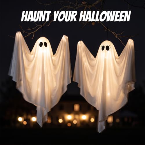 Light Up Hanging Ghost Halloween Decorations - Outdoor Indoor Spooky Ghosts Set