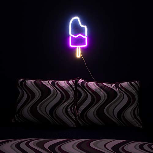 18x18 LED Neon Wall Sign - White & Pink Ice Cream Popsicle Decor