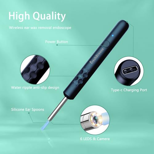 Ear Wax Removal Tool with Camera & Light - Blue 8-Piece Ear Cleaning Kit for iOS & Android