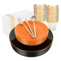 Black and Orange Disposable Plastic Plates Set - 210 Pieces, Halloween Party Dinnerware