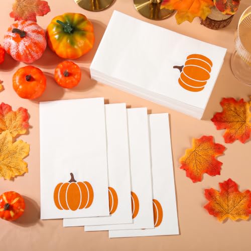 Fall Pumpkin Paper Napkins - 100 Pack Disposable Guest Towels for Autumn