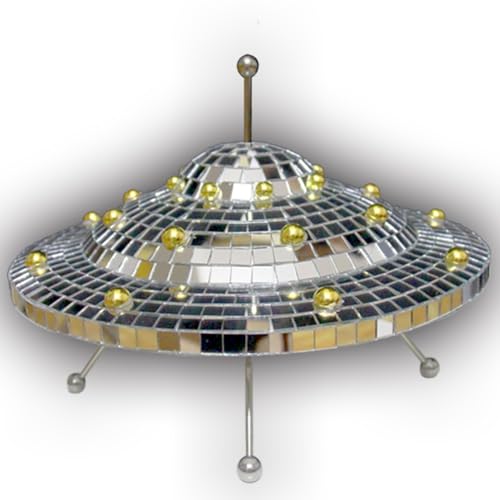 Disco Ball UFO Spaceship Decor - Reflective Mirror Art Craft, 9x6.3 inch