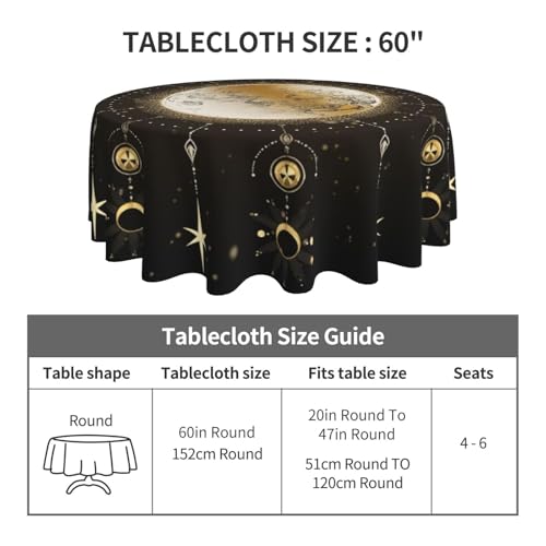 Mutakin Astrology Moon Art Round Tablecloth - Washable 60 Inch Home Decor