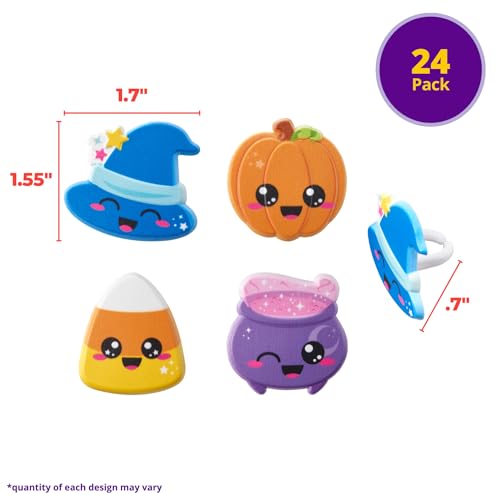 Halloween Cupcake Toppers 24 Pack - Witches Hat, Cauldrons, Pumpkins & More
