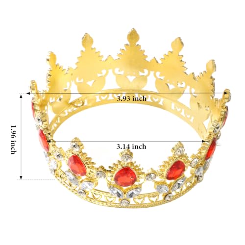 Mini Baby Crown Cake Topper - Gold & Red Crystal Tiara for Wedding & Birthday
