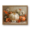 Golden Pumpkin Wall Art - Fall Canvas Framed Art 16x12 Inches - Rustic Pumpkin Decor