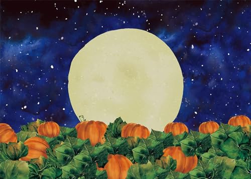 XCKALI 8x6FT Moon Pumpkin Starry Night Halloween Backdrop - Vinyl Photography Background