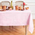 Pure Linen Tablecloth 60 x 120 Inches - Marshmellow Pink Check, Elegant Gingham for Dining
