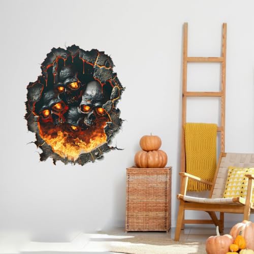 Halloween Skull Wall Decals Fiery Skeleton Sticker Haunted House Decor - Variation 68