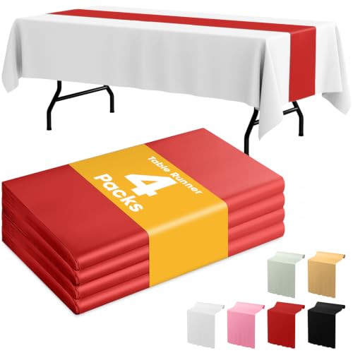Disposable Red Plastic Table Runner 14x108 Inches - 4 Pack for Party Decor
