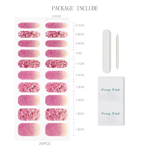 Semi Cured Gel Nail Art Stickers with Glitter & Gradient Effects - 20 Strips