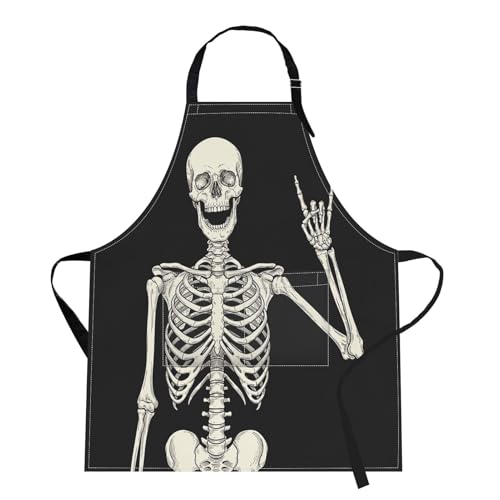 Britimes Apron with Pockets - Black Skull, Adjustable 32x28 Inch Waterproof Unisex Kitchen & Craft Apron