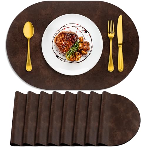 Coffee Oval Placemats Set of 8 - Heat Resistant Waterproof Table Mats
