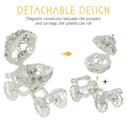 Silver Alloy Pumpkin Carriage Jewelry Trinket Box - Holiday & Wedding Decor