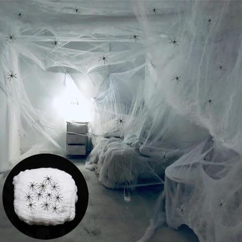 Halloween Spider Web Decorations 1000 Sq Ft with 50 Fake Spiders Indoor Outdoor