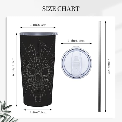 FEYAMYUN Halloween Spider Web Skull 20oz Insulated Travel Mug - Black