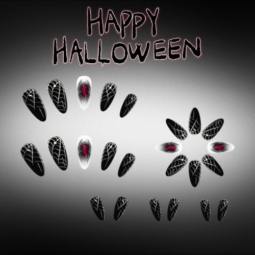 Halloween Press On Nails Almond Medium with Glitter Spider Web Design - Black, 24 Pcs - Variation of THIS listing 28