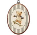 Vintage Bear Skateboarding Nursery Oval Wall Art Canvas Framed - Variation 42