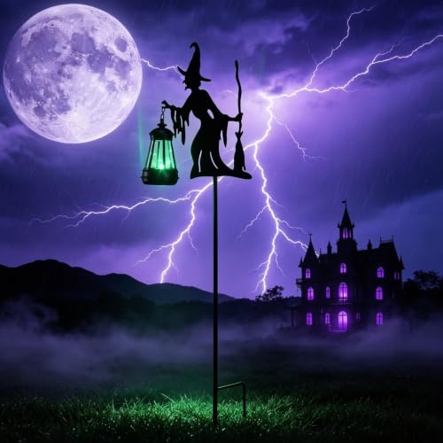 Halloween Witches Outdoor Solar Lanterns Garden Stakes - Metal Yard Decor