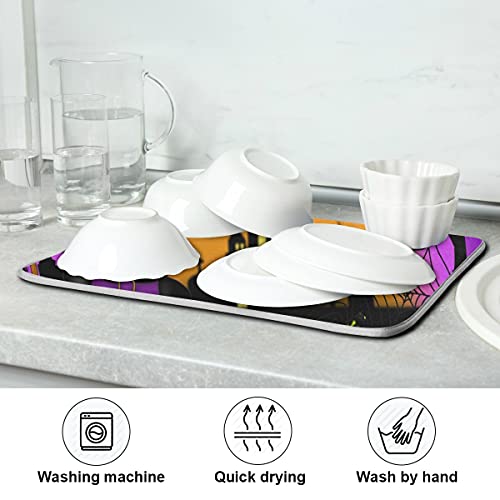 Halloween Pumpkin Ghost Reversible Microfiber Dish Drying Mat 16x18 Kitchen Counter Accessory