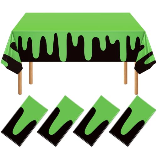 Halloween Tablecloth Set - Black and Green Ghost Disposable Cover, 4 Pack