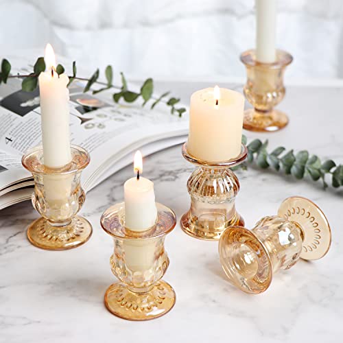 Letine Gold Candlestick Holders Set of 12 - 2.5 Inch Taper Candle Holders Bulk with Variation A-Gold for Wedding Party Christmas