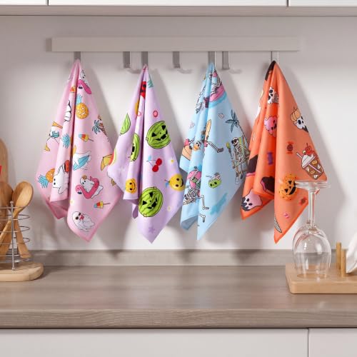 Halloween Skull Kitchen Towels Set - Funny Ghost Hand Towels, 4 Pcs Variation of Skull