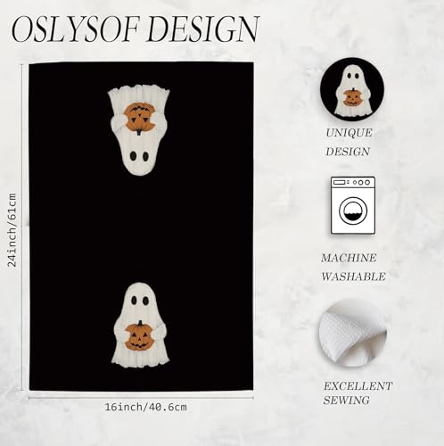 Dark Academia Ghost Pumpkin Kitchen Towels - Black Halloween Dish Hand Towel