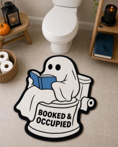 White Ghost Halloween Bath Mat - 2'2" x 1'9" Non Slip Toilet Rug, Cute Ghost Bathroom Decor