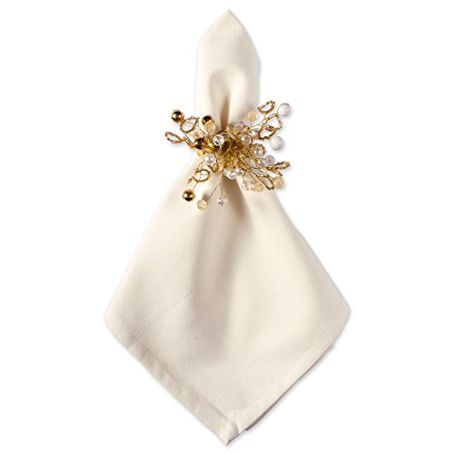 DII Gold Beaded Cluster Napkin Ring Set - 4 Inch Diameter, 6 Pieces