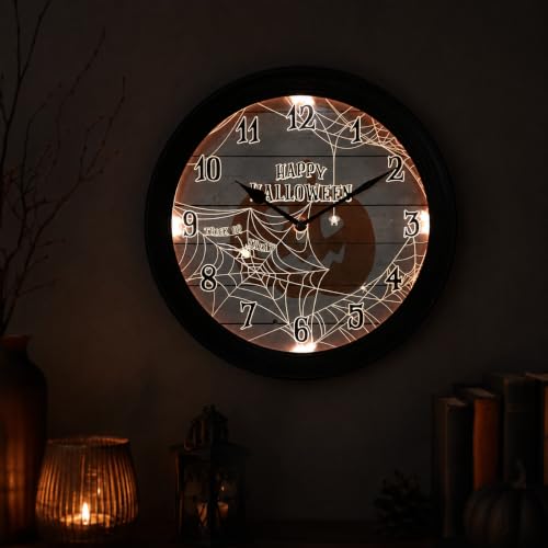 Halloween Pumpkin LED Wall Clock - 12.5 Inch Analog Night Light Decor - Battery Operated, Easy Read for Bedroom & Living Room - Pumpkin Style