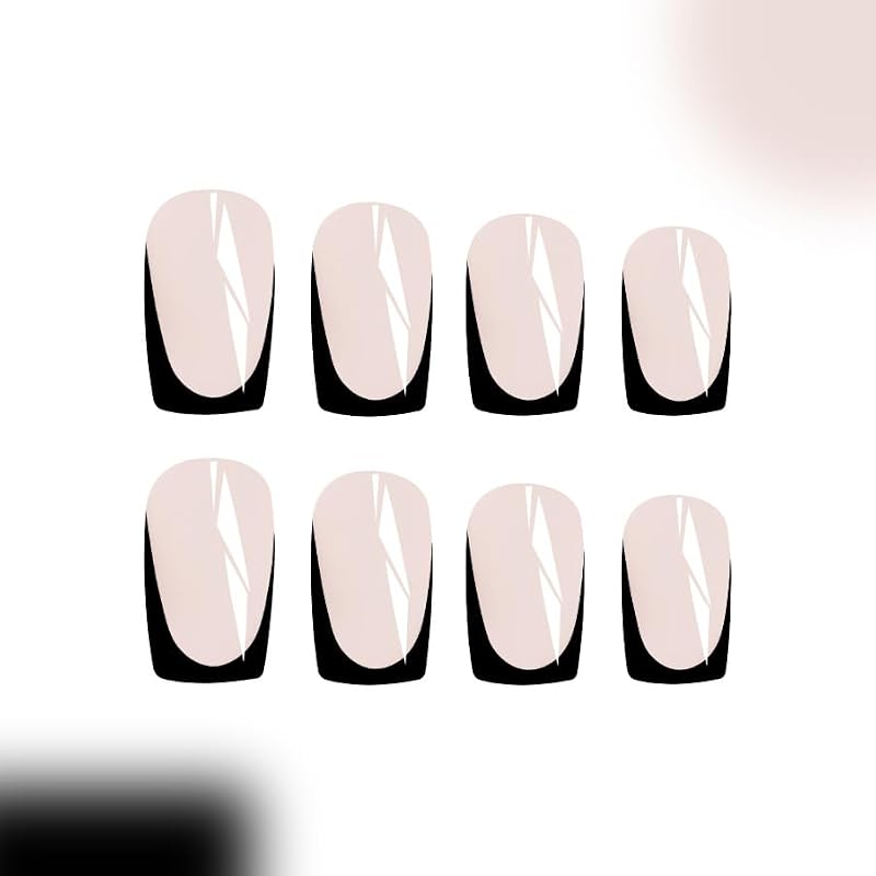 Black French Tip Press On Nails - Medium Square Fake Nails for Manicure - 24Pcs