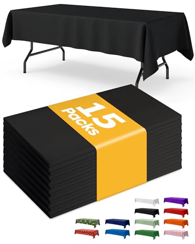 Black Plastic Rectangle Tablecloth 54 x 108 Inches - 15 Pack for Events