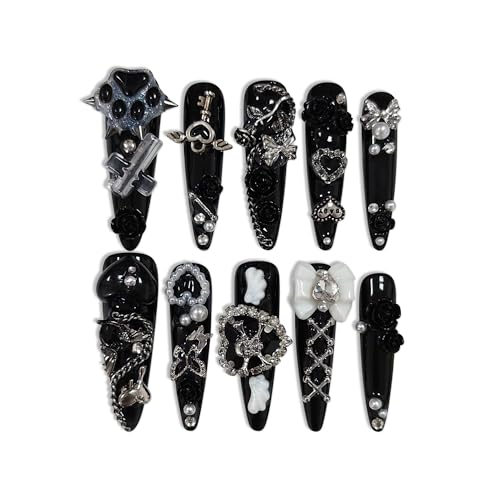 Black Dog Paw Gothic Press-On Nails - Long Stiletto, XS Variation #076