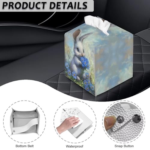 Doginthehole Easter Bunny Daisy Tissue Box Cover - Leather Bathroom & Office Organizer