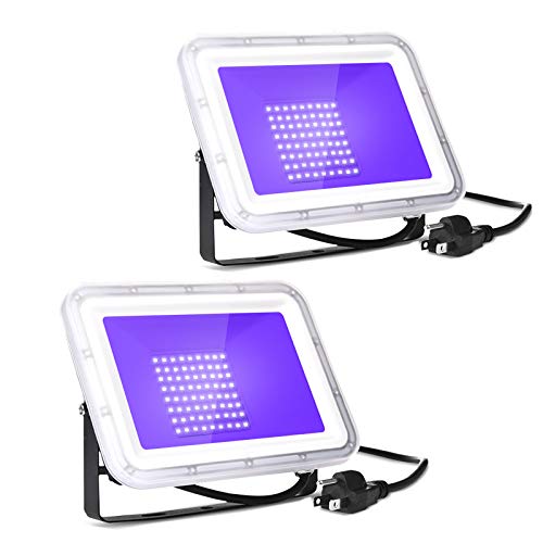 Black UV LED Party Lights 2 Pack, 50W Ultraviolet Fluorescent Lamp for Halloween and Disco