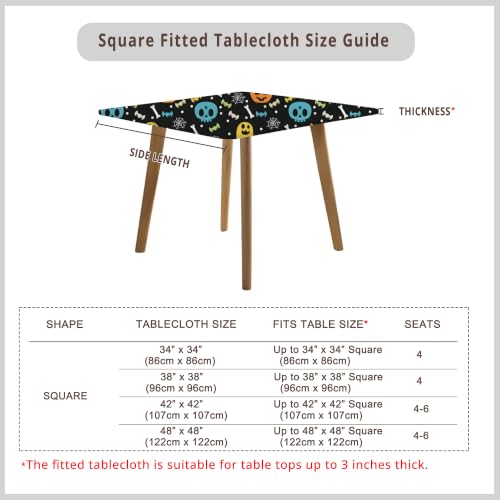 Halloween Black Small Square Tablecloth 38x38 Inch Fitted Skulls - Variation Halloween02