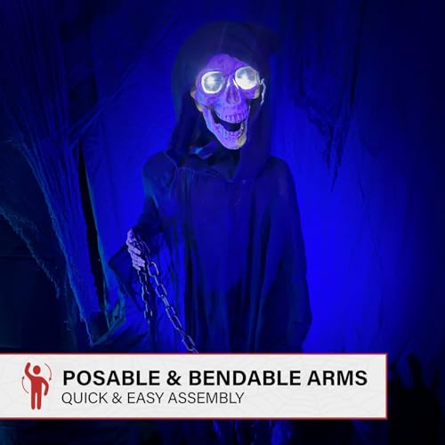 65-Inch Life-Size Grim Reaper Animatronic with Chain - Halloween Prop