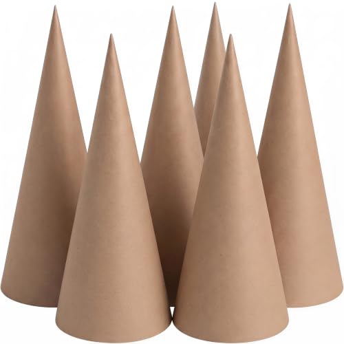 14 Inch Thick Paper Mache Cones for Holiday Crafts and Decorations - Set of 6
