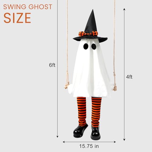 6 FT Outdoor Hanging Swinging Ghost Decor with LED Lights Halloween Yard Display
