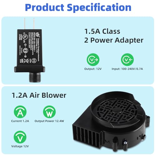 12V Inflatable Blower Fan with 7 LED Light Strings, 1.2A for Holiday Decorations