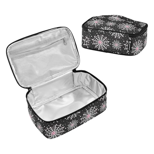 Kids Halloween Pink Spider Insulated Lunch Bag - Portable Mini Cooler with Spider Web Design - Variation Multi14