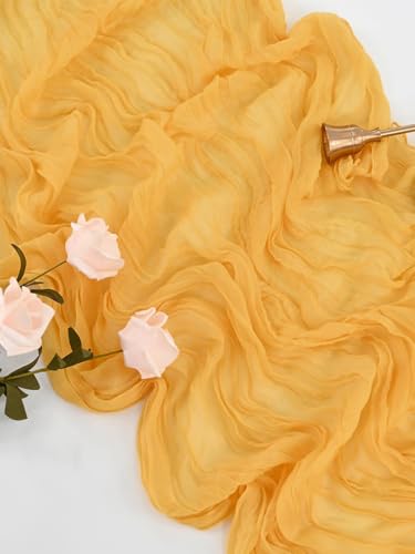 SUNRISING Gold Yellow Cheesecloth Table Runner - 10Ft Rustic Boho Wedding & Party Decor