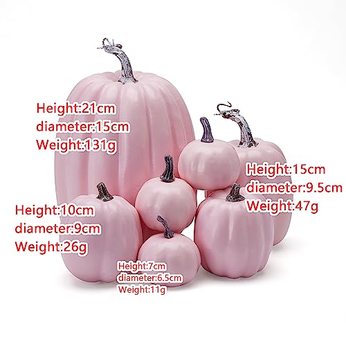Artificial Pumpkins Set of 7 Halloween Farmhouse Decor Pink Variation