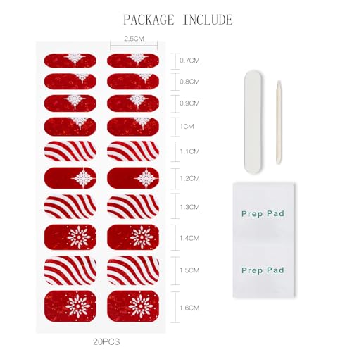 Semi Cured Gel Nail Art Stickers Christmas Nail Wraps - 20 Strips