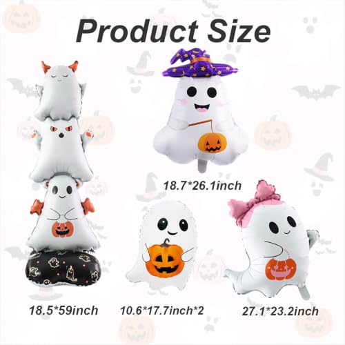 Halloween Ghost Foil Balloons Set - White Spooky Party Decorations