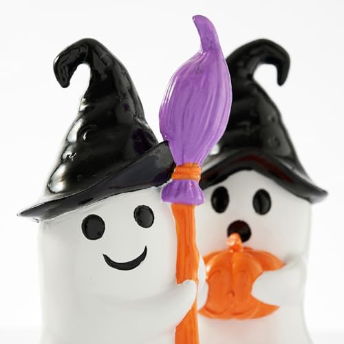 Halloween Ghost Figurines Set of 2 - Indoor Table Decor, White Black Orange Variations