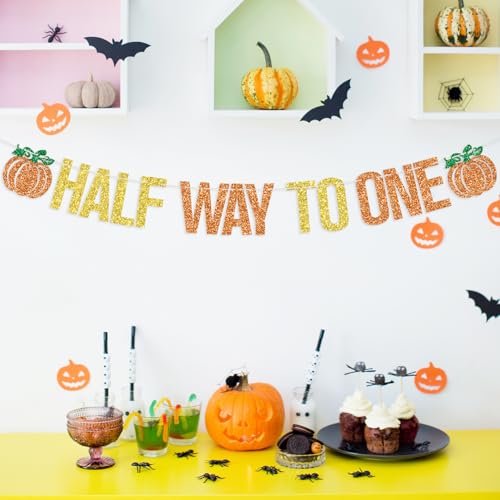 Fall Pumpkin Half Way to One Banner - Baby Shower & Birthday Decorations