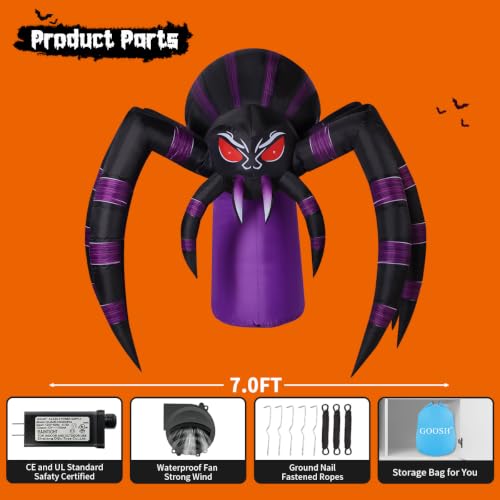 7 Ft Inflatable Halloween Spider with LED Lights Outdoor Yard Decor